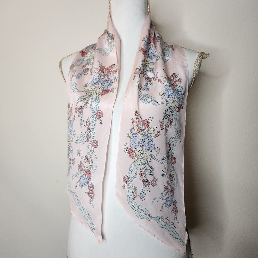 Ginnie Johansen Pink Floral Silk Neck Scarf